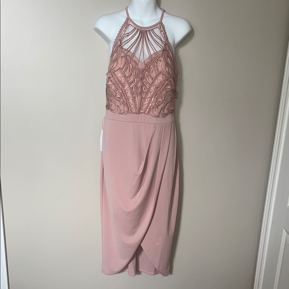 Lipsy Pink and Gold Embellished Halter Midi Dress